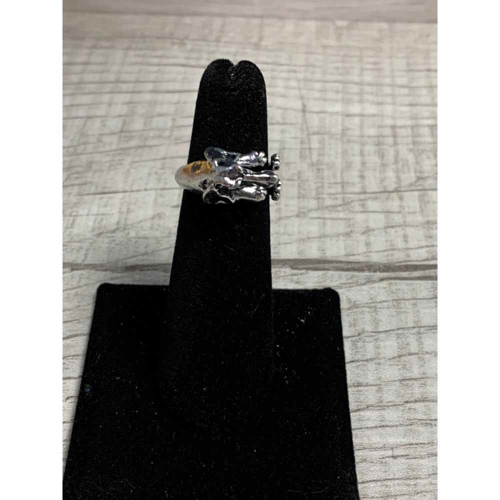Silver Tone Dachshund Dog Wrap Ring Adjustable Bypass Band Size 5.25 3390